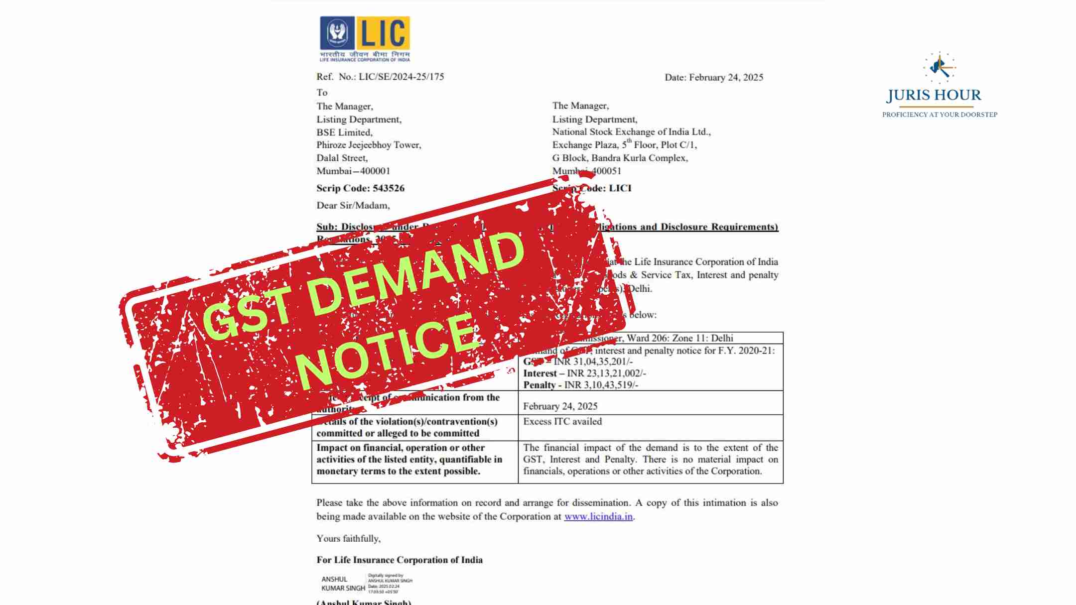 LIC Hit with ₹57 Crore GST Demand Notice by Tax Dept. LIC Hit with ₹57 Crore GST Demand Notice by Tax Dept.