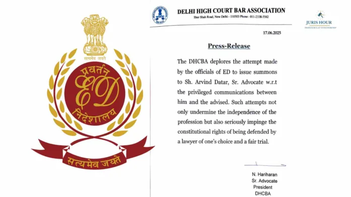 Delhi High Court Bar Association Condemns ED's Summons to Senior Advocate Arvind Datar