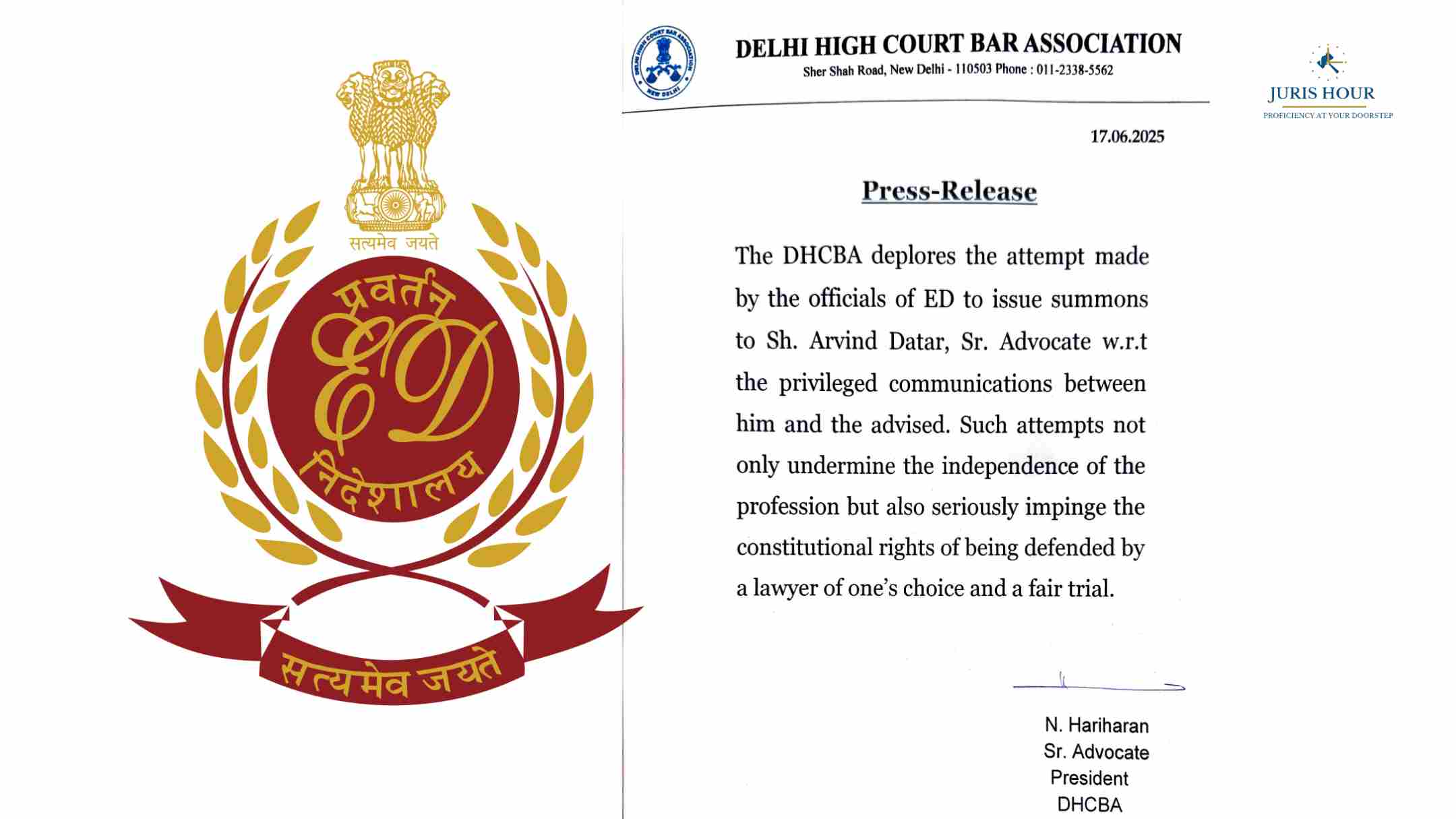 Delhi High Court Bar Association Condemns EDs Summons to Senior Advocate Arvind Datar Delhi High Court Bar Association Condemns EDs Summons to Senior Advocate Arvind Datar