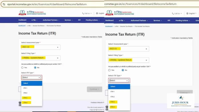 Facility For Filing Updated Returns For AY 2021-22 And AY 2022-23 For ITR-3 & ITR-4 Is Now Available