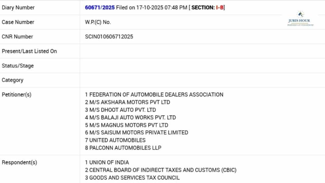 FEDERATION OF AUTOMOBILE DEALERS ASSOCIATION Versus UOI FADA to Approach Supreme Court Over Rs. 2,500 Crore Compensation Cess Loss After GST 2.0 Rollout