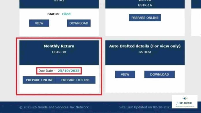 GST Portal Shows New GSTR-3B Due Date as October 25, 2025