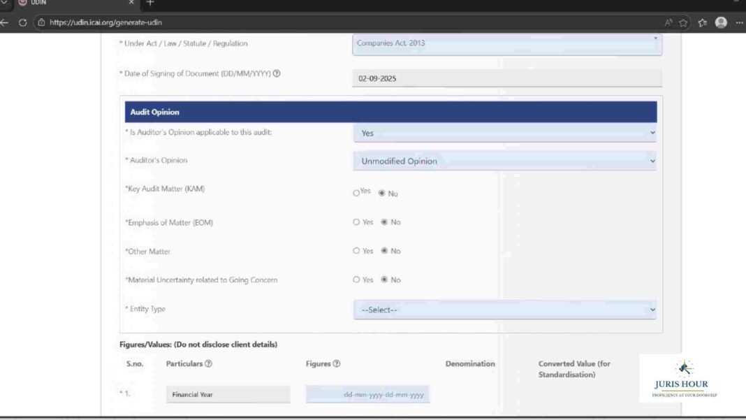 _UDIN Portal ICAI Updates UDIN Portal: New Reporting Feature for Audit Opinions Introduced Just Days Before Tax Audit Deadline