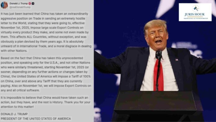 US President Donald J. Trump announces 100% tariffs on China Apart From Existing Duties