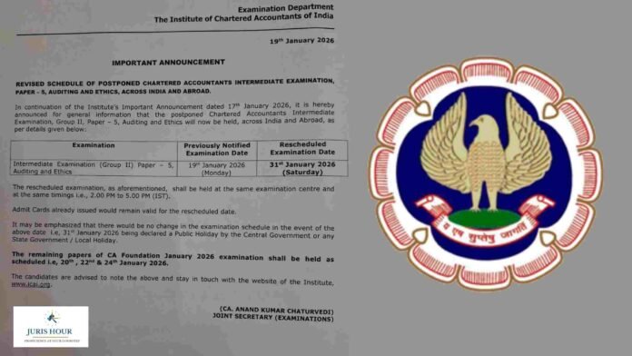 ICAI Reschedules CA Intermediate Group II Auditing & Ethics Paper to January 31, 2026