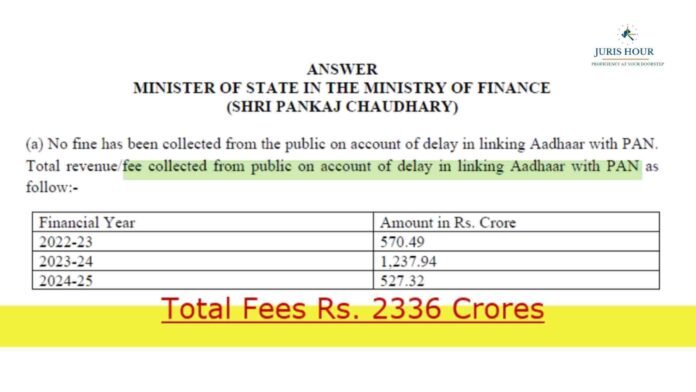 Income Tax Dept. Collected Rs. 2,336 Crore as Fees for Delay in Aadhaar–PAN Linking