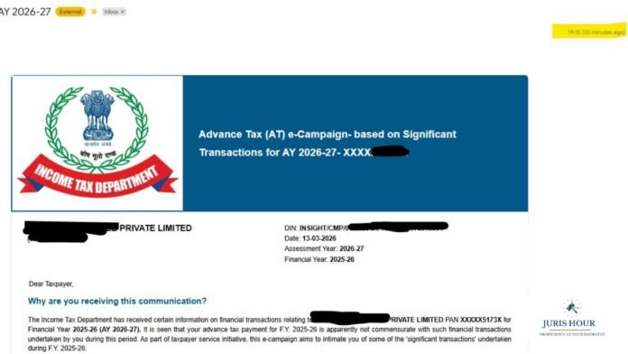 Advance Tax e-Campaign Emails Income Tax Dept. Sends Advance Tax e-Campaign Emails Citing GST Turnover