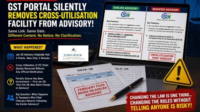 GST Portal Silently Removes Cross-Utilisation of ITC Facility from Advisory