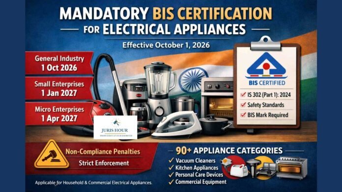 bis certification electronic appliances Centre Notifies Mandatory BIS Certification for Household & Commercial Electrical Appliances from October 1, 2026