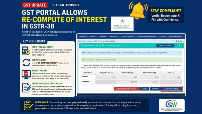 GST Portal Allows Re-Compute of Interest in GSTR-3B After Glitch in Auto-Calculation