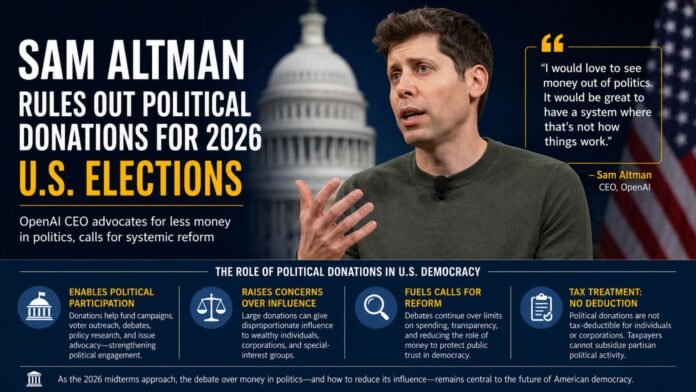 Sam Altman Rules Out Political Donations for 2026 US Elections, Calls for Less Money in Politics