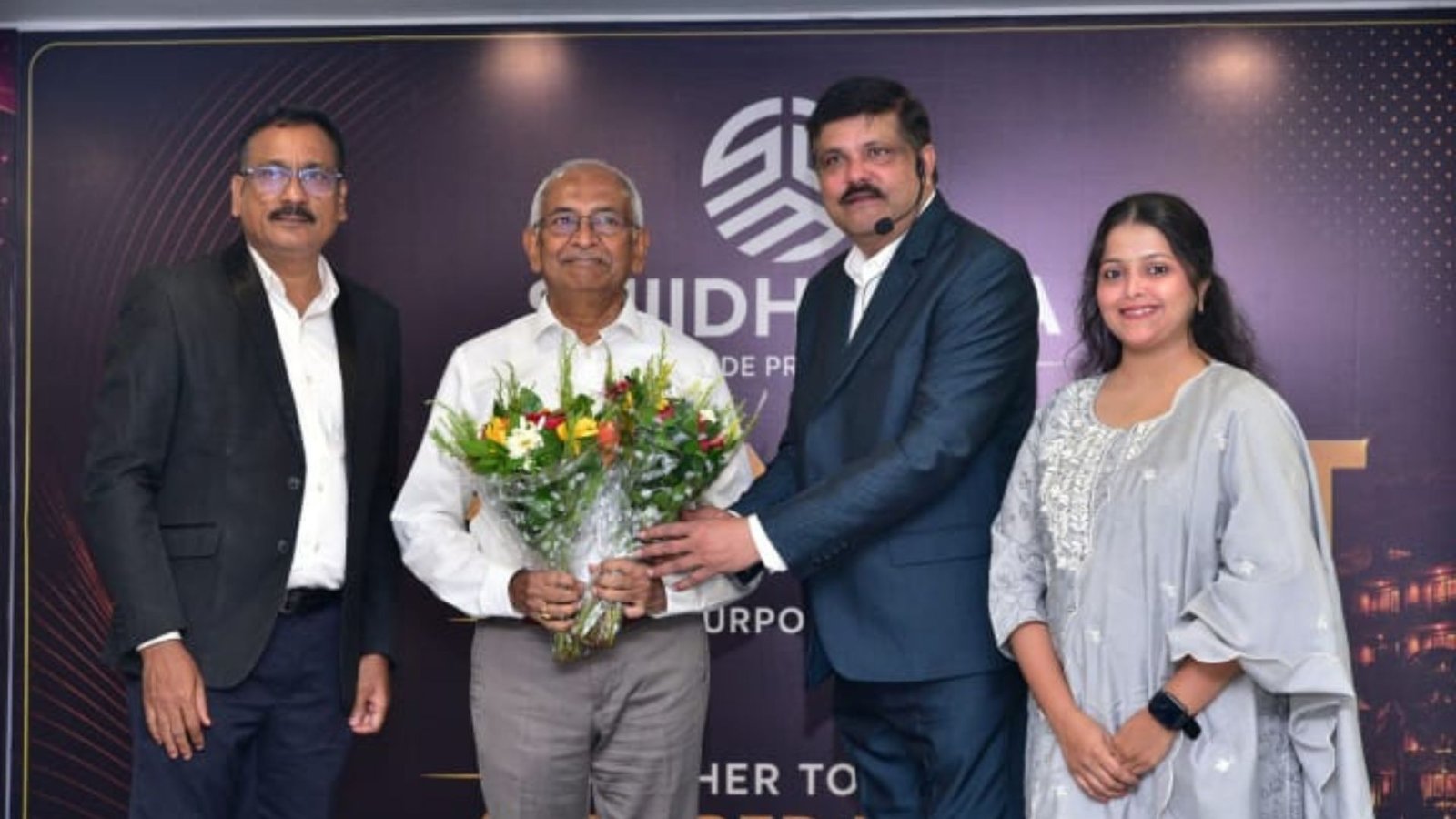 Siba Shankar Dash along with his Daughter, Swetapadma Dash and Country Head Sriharsa Panda at the Event of Suidhaga Multitrade Event at Puri