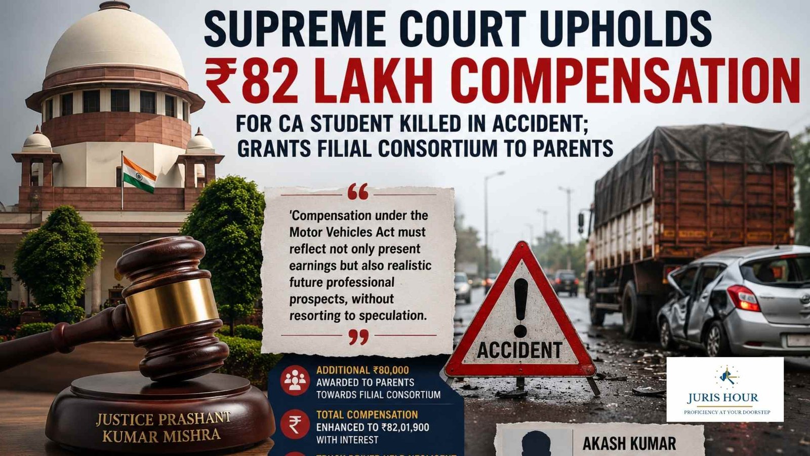 Supreme Court Upholds Rs. 82 Lakh Compensation for CA Final Student Killed in Road Accident