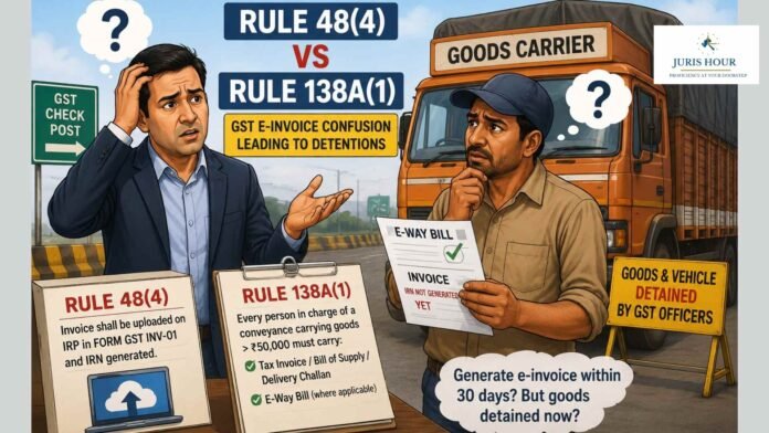GST E-Invoice Confusion Leading to Detentions of Goods in Transit Rule 48(4) vs Rule 138A(1): GST E-Invoice Confusion Leading to Detentions of Goods in Transit