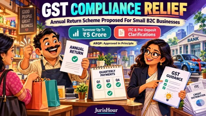 GST Council Backs Annual Return Scheme For Small B2C Businesses, Recommends Clarity On ITC And Pre-Deposits GST Council Backs Annual Return Scheme For Small B2C Businesses, Recommends Clarity On ITC And Pre-Deposits