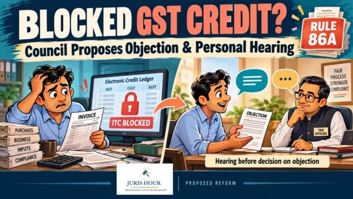 Blocked GST Credit: GST Council Proposes Right To Object And Seek Personal Hearing Under Rule 86A Blocked GST Credit: GST Council Proposes Right To Object And Seek Personal Hearing Under Rule 86A