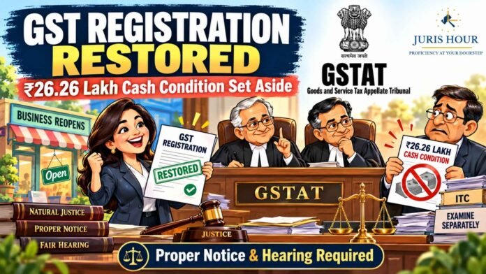 GST Registration Can’t Be Restored On ₹26.26 Lakh Cash Payment Condition Without Proper Notice: GSTAT GST Registration Can’t Be Restored On ₹26.26 Lakh Cash Payment Condition Without Proper Notice: GSTAT